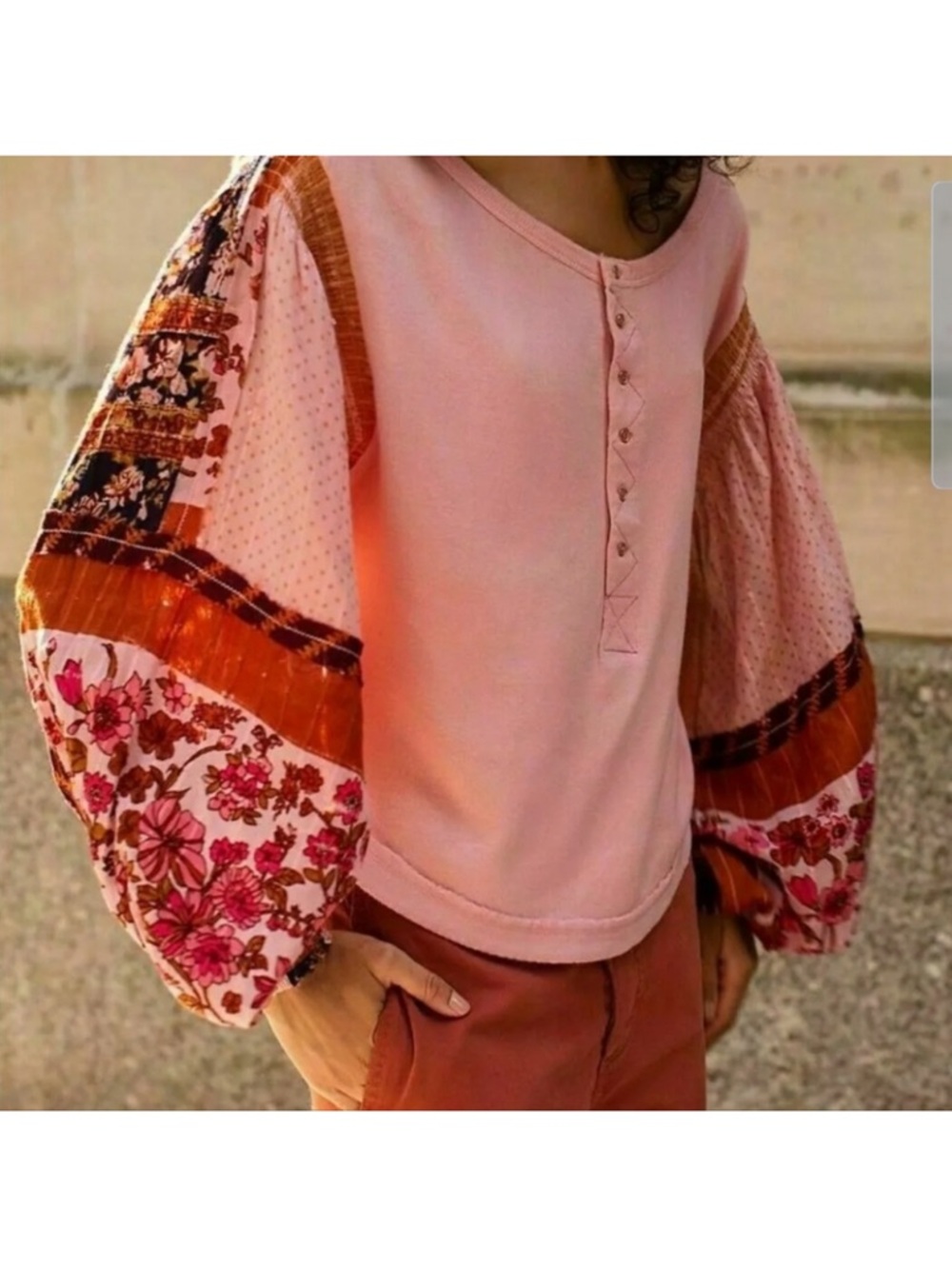 Free People Pink Light Magic Henley Sz S
